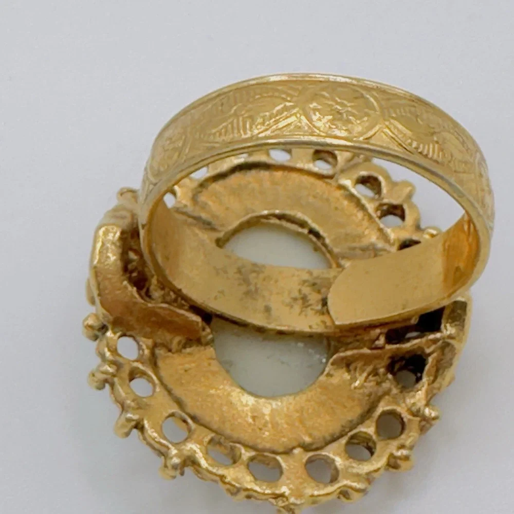 Vintage Egyptian Revival Scarab Ring Gold Tone Adjustable Size 7